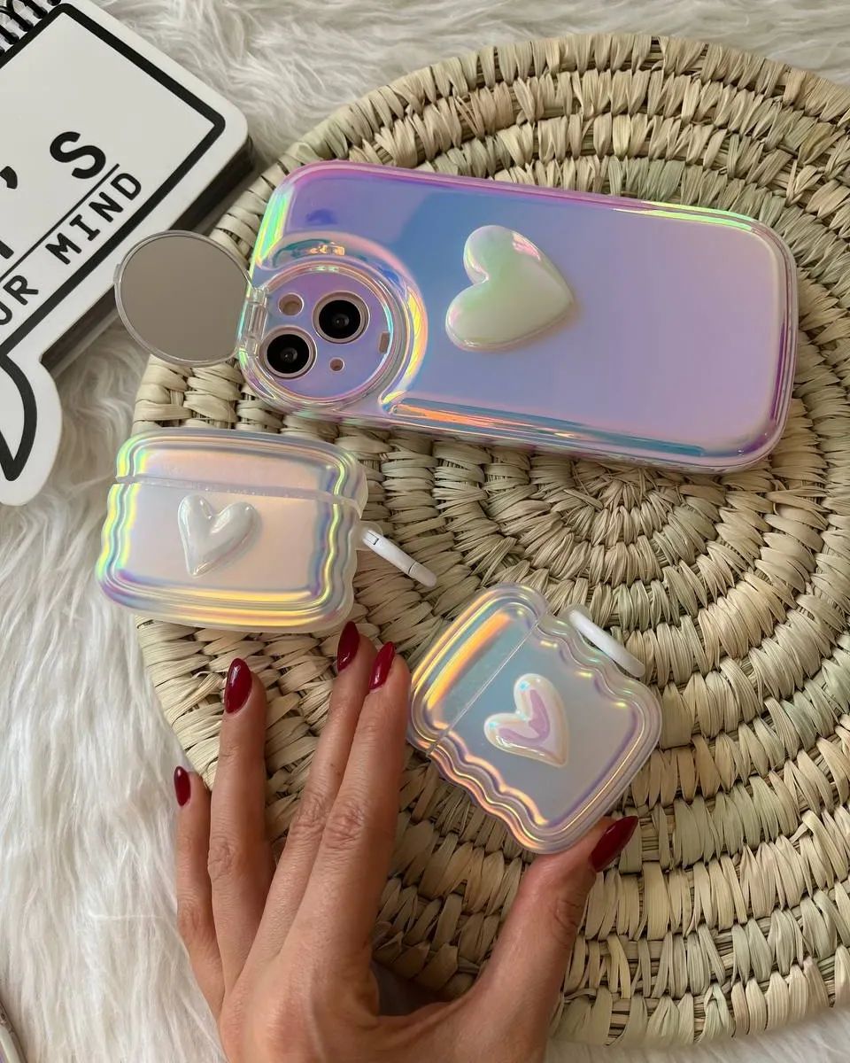 Laser Holographic Puff Flip Mirror Case