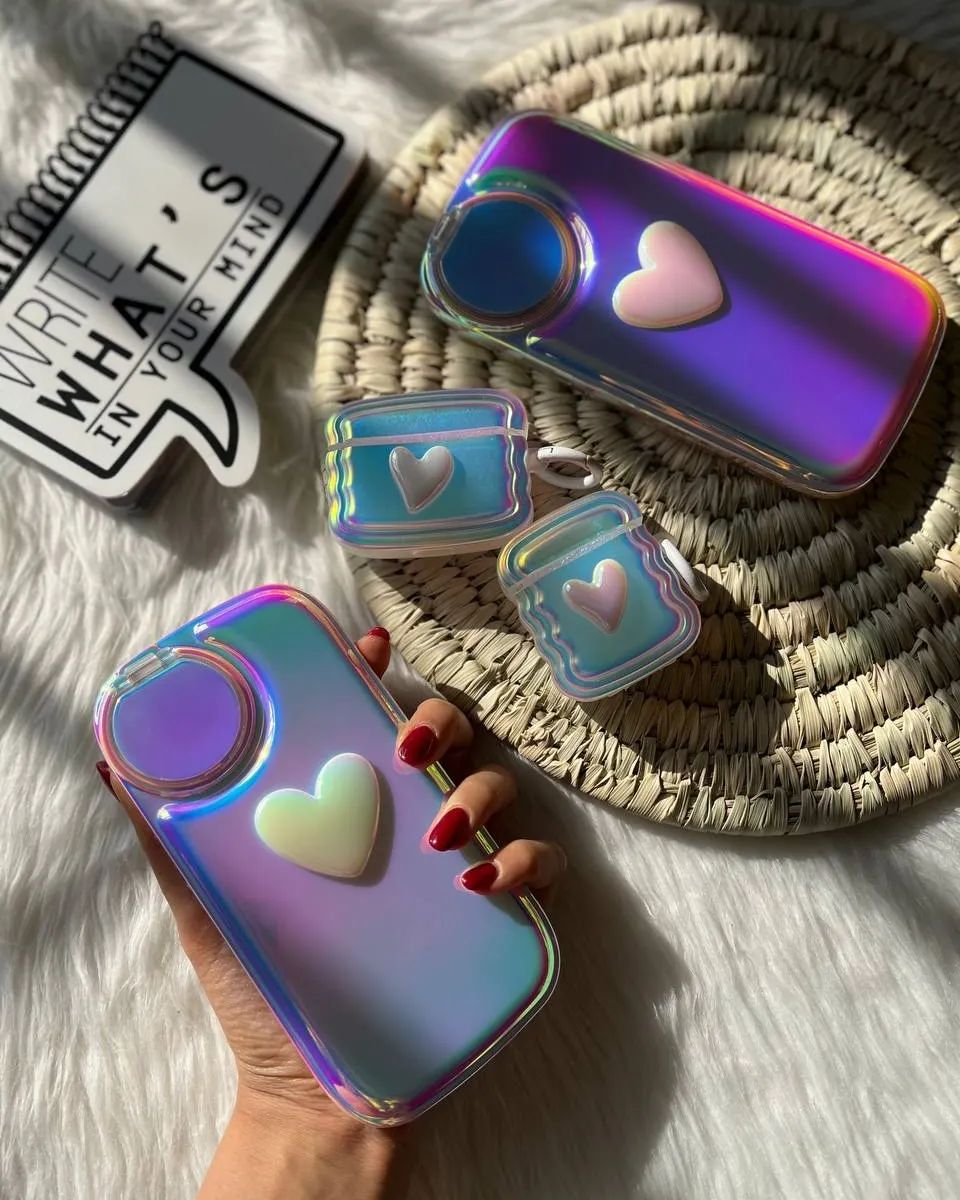 Laser Holographic Puff Flip Mirror Case