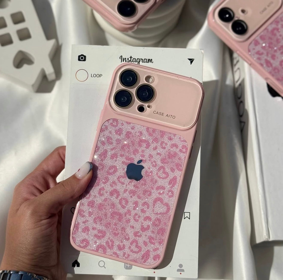 Pink Cute Cheetah Glitter Case