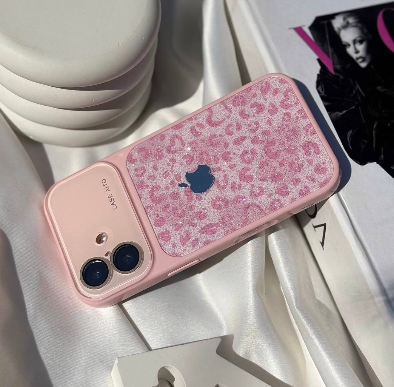Pink Cute Cheetah Glitter Case