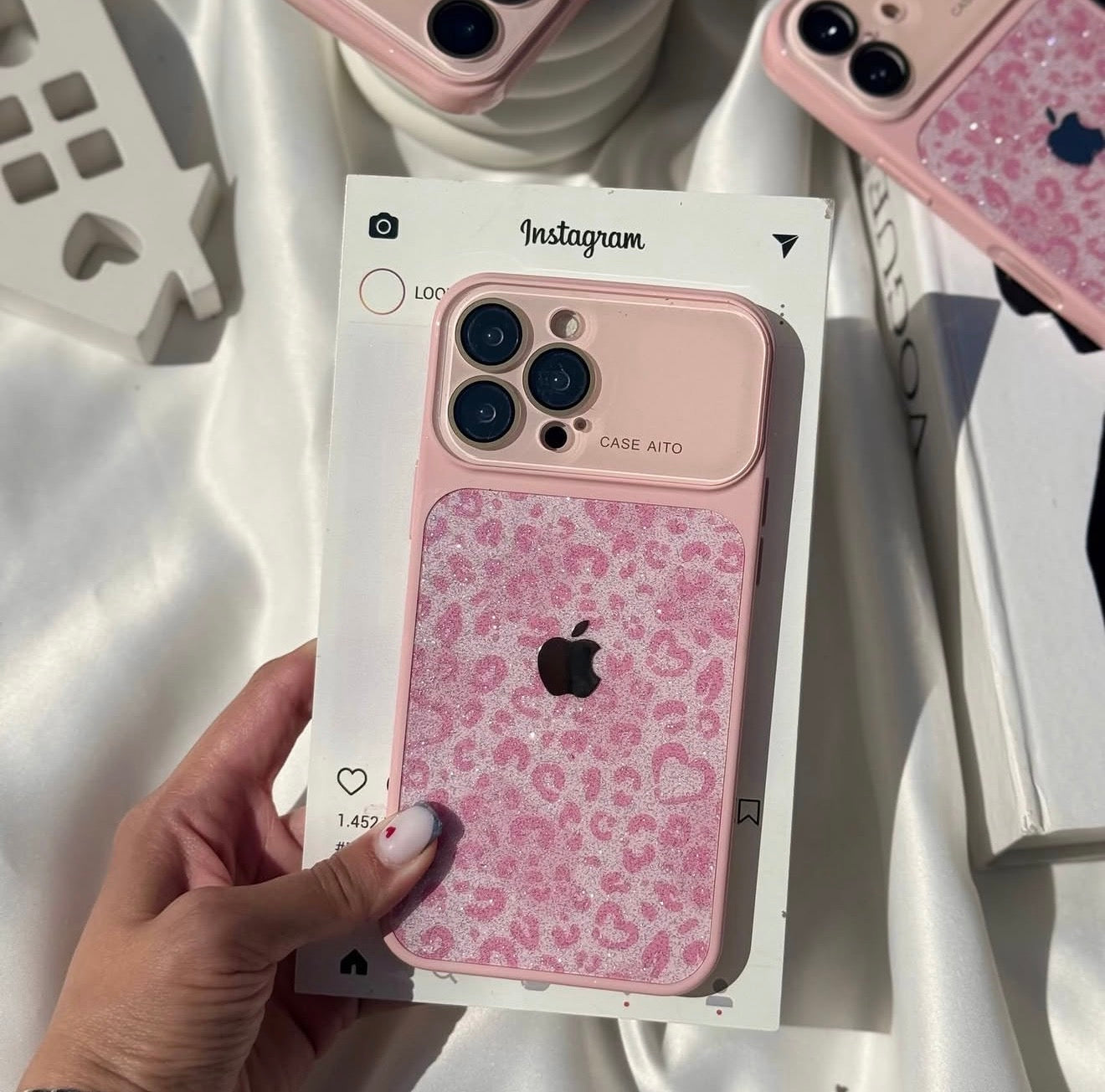 Pink Cute Cheetah Glitter Case