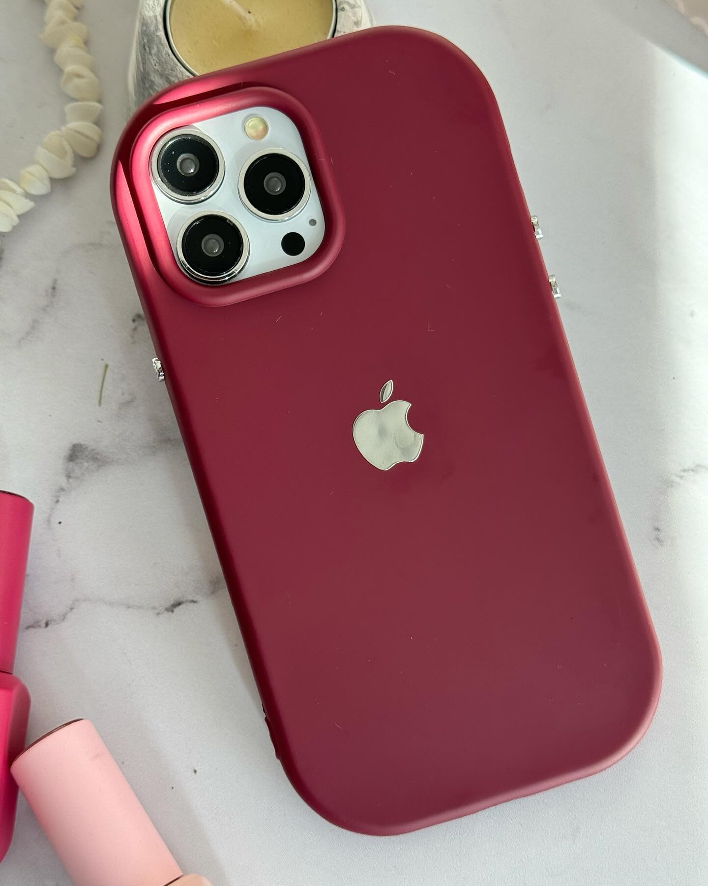 Round Luxury Apple Logo Silicone Case- Wine 🍷