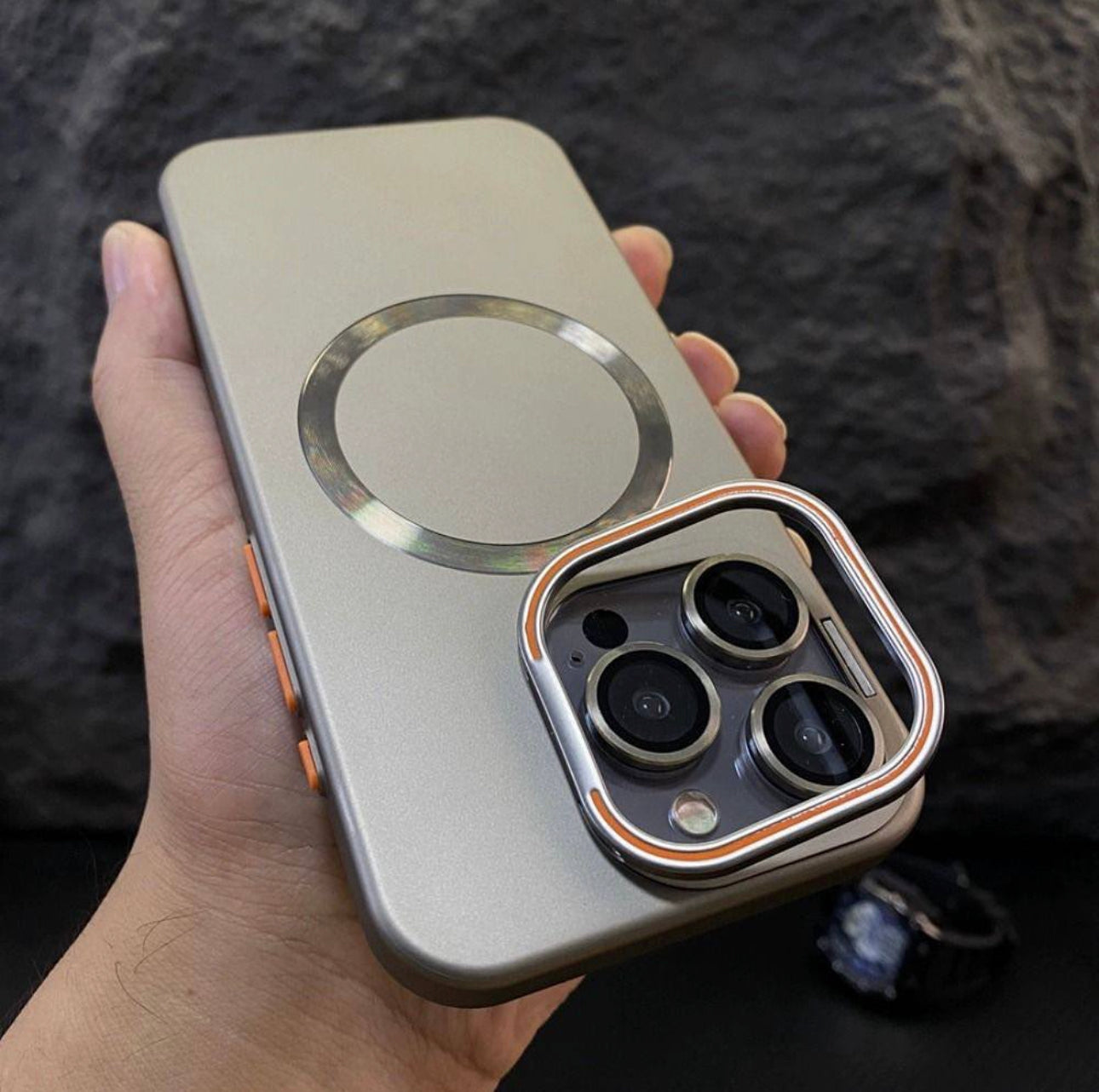 New Original Natural Titanium MagSafe Camera Stand Glass Case variety.pk