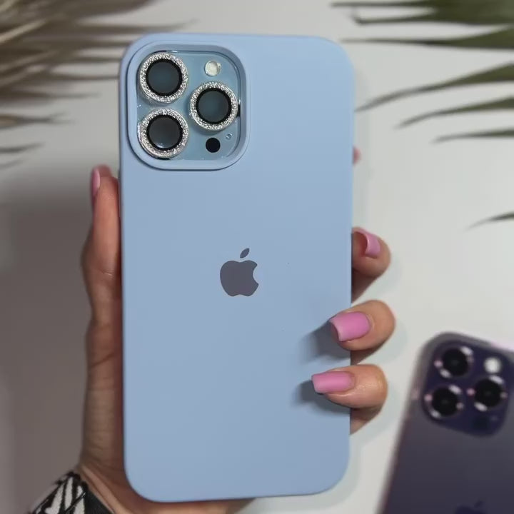 Sierra Blue- Apple Logo Silicone Case  With Velvet Fabric Inside