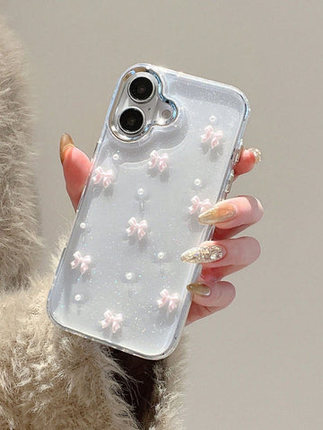 New Pink Bow Shimmer Glitter Case